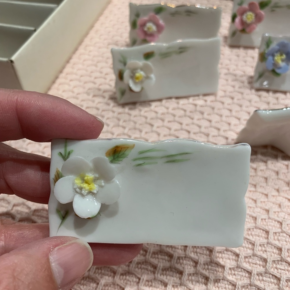 Vintage Shafford Floral 3D Porcelain Place Card
Holders Set of 6